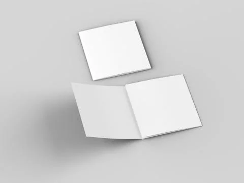 Open tri-folded leaflet in square format. 3d illustration Stock Illustration