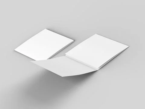 Open tri-folded leaflet in square format. 3d illustration Stock Illustration