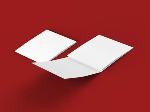 Open tri-folded leaflet in square format. 3d illustration Stock Illustration