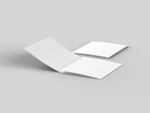 Open tri-folded leaflet in square format. 3d illustration Stock Illustration