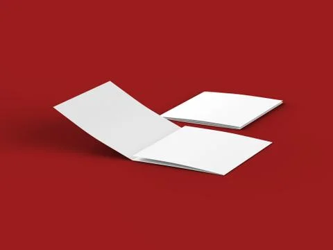 Open tri-folded leaflet in square format. 3d illustration Illustrazione stock