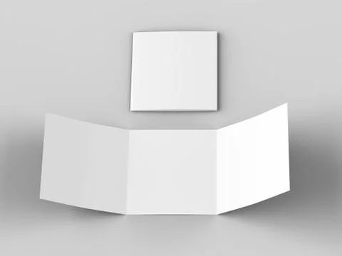 Open tri-folded leaflet in square format. 3d illustration Stock Illustration