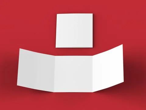 Open tri-folded leaflet in square format. 3d illustration Stock Illustration
