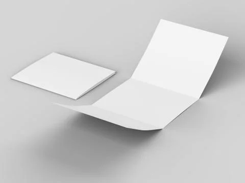 Open tri-folded leaflet in square format. 3d illustration Stock Illustration