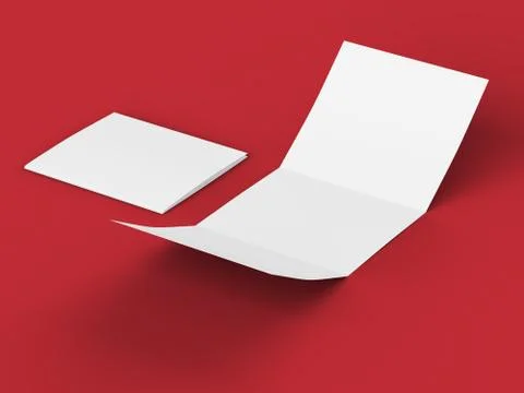 Open tri-folded leaflet in square format. 3d illustration Stock Illustration
