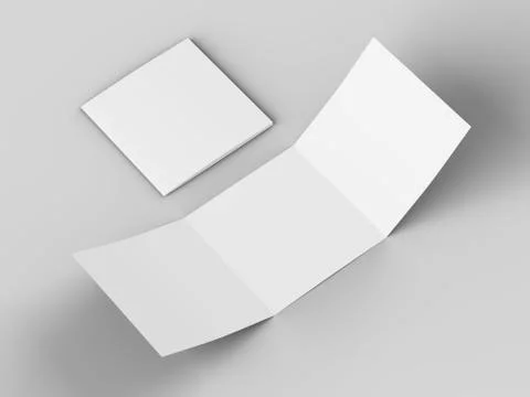 Open tri-folded leaflet in square format. 3d illustration Stock Illustration