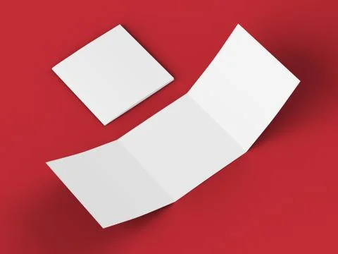 Open tri-folded leaflet in square format. 3d illustration Stock Illustration