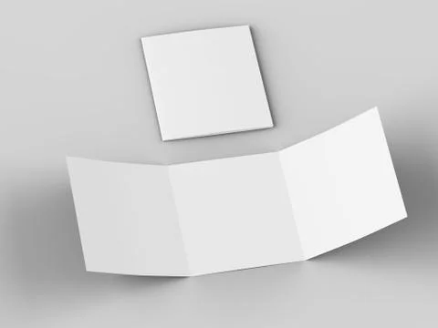 Open tri-folded leaflet in square format. 3d illustration Stock Illustration