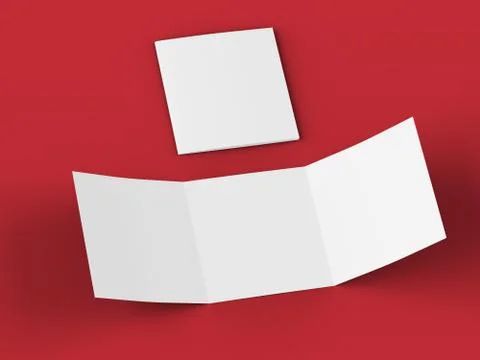 Open tri-folded leaflet in square format. 3d illustration Stock Illustration