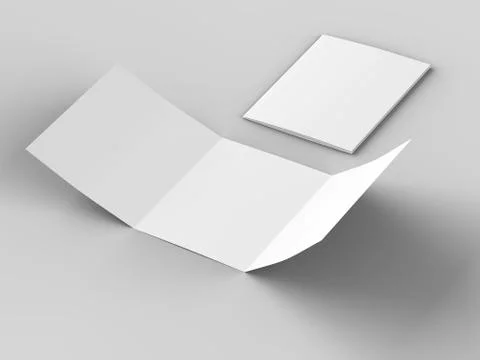 Open tri-folded leaflet in square format. 3d illustration Illustrazione stock