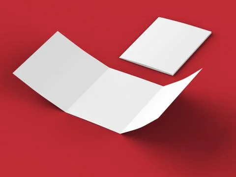 Open tri-folded leaflet in square format. 3d illustration Illustrazione stock