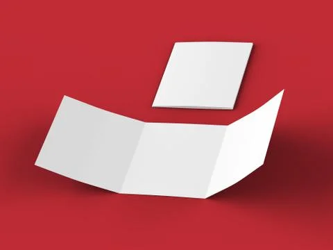 Open tri-folded leaflet in square format. 3d illustration Stock Illustration