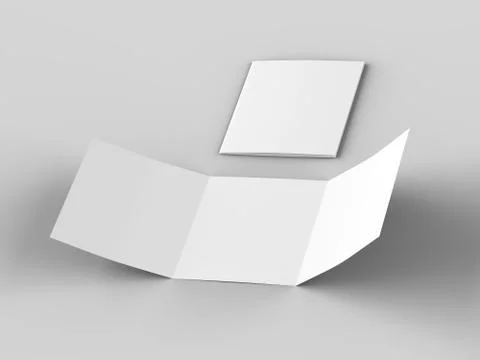Open tri-folded leaflet in square format. 3d illustration Stock Illustration