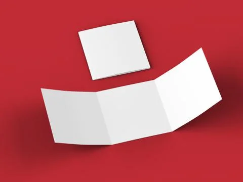 Open tri-folded leaflet in square format. 3d illustration Stock Illustration