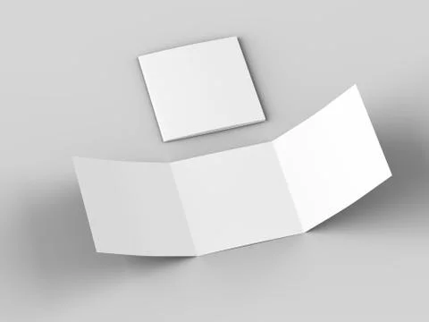 Open tri-folded leaflet in square format. 3d illustration Stock Illustration