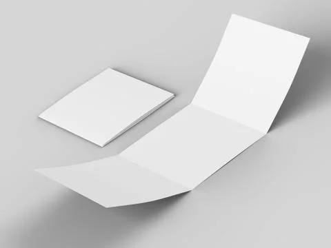 Open tri-folded leaflet in square format. 3d illustration Stock Illustration