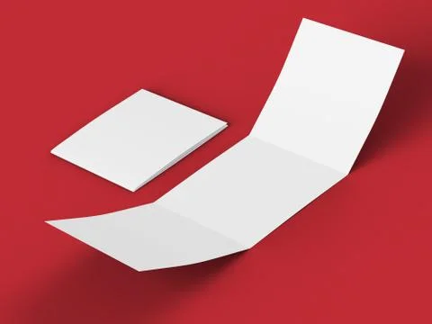 Open tri-folded leaflet in square format. 3d illustration Stock Illustration