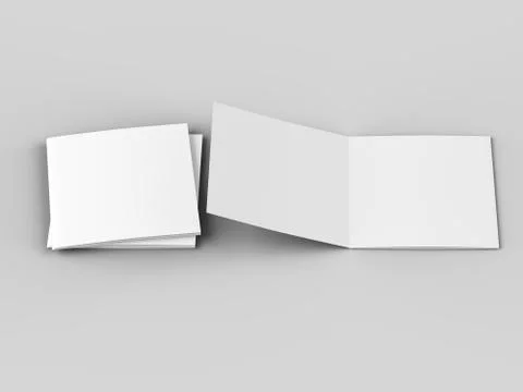 Open tri-folded leaflet in square format. 3d illustration Stock Illustration