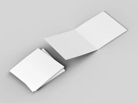 Open tri-folded leaflet in square format. 3d illustration Stock Illustration
