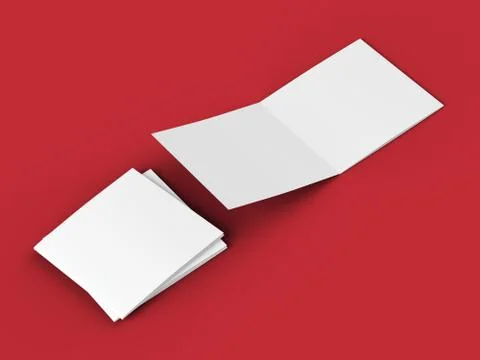 Open tri-folded leaflet in square format. 3d illustration Stock Illustration