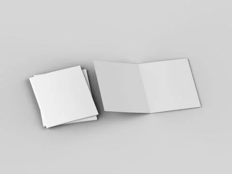 Open tri-folded leaflet in square format. 3d illustration Stock Illustration