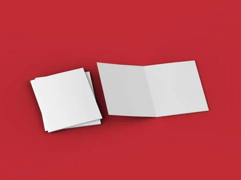 Open tri-folded leaflet in square format. 3d illustration Stock Illustration