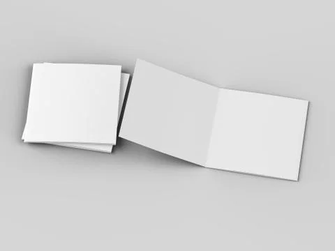 Open tri-folded leaflet in square format. 3d illustration Stock Illustration