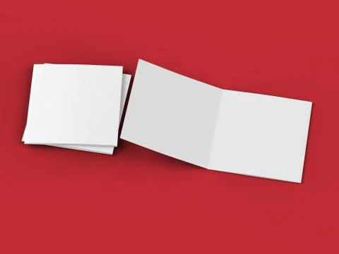 Open tri-folded leaflet in square format. 3d illustration Stock Illustration