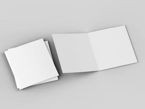 Open tri-folded leaflet in square format. 3d illustration Stock Illustration
