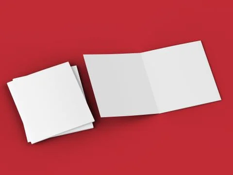 Open tri-folded leaflet in square format. 3d illustration Stock Illustration