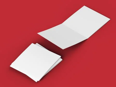 Open tri-folded leaflet in square format. 3d illustration Stock Illustration