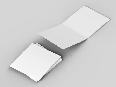 Open tri-folded leaflet in square format. 3d illustration Stock Illustration