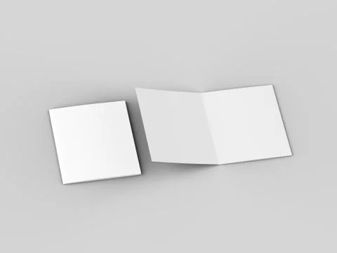 Open tri-folded leaflet in square format. 3d illustration Illustrazione stock