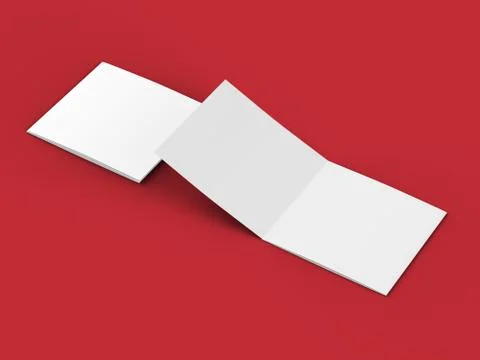 Open tri-folded leaflet in square format. 3d illustration Illustrazione stock