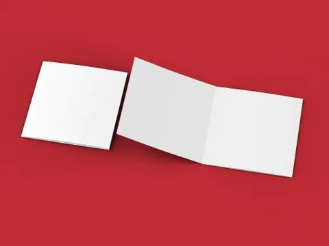 Open tri-folded leaflet in square format. 3d illustration Stock Illustration