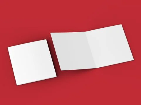 Open tri-folded leaflet in square format. 3d illustration Stock Illustration
