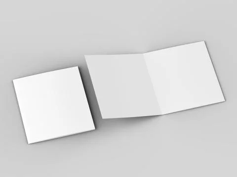 Open tri-folded leaflet in square format. 3d illustration Stock Illustration