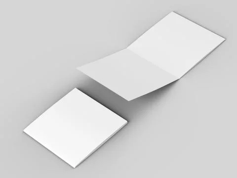 Open tri-folded leaflet in square format. 3d illustration Illustrazione stock