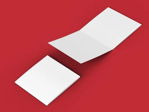 Open tri-folded leaflet in square format. 3d illustration Stock Illustration