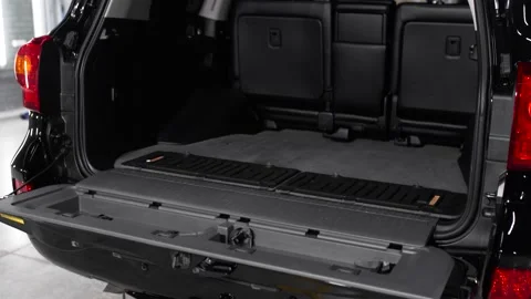 Open trunk of a black SUV after detaling. Video stock 150142861