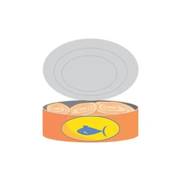 Open Tuna Can Vector Icon with Lid and Fish Label for Seafood Design Stock Illustration