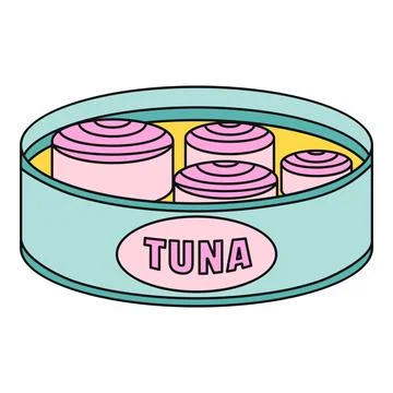 Open tuna fish can showing pink seafood portions Stock Illustration