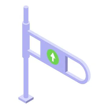 Open turnstile gate allowing access with green arrow sign in isometric view Stock Illustration