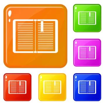 Open tutorial with bookmark icons set vector color Stock Illustration