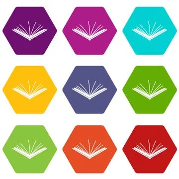 Open tutorial icon set color hexahedron Illustrazione stock