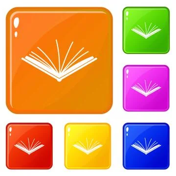Open tutorial icons set vector color Stock Illustration