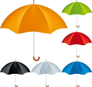 Open umbrella icon in six different colors. Stock Illustration