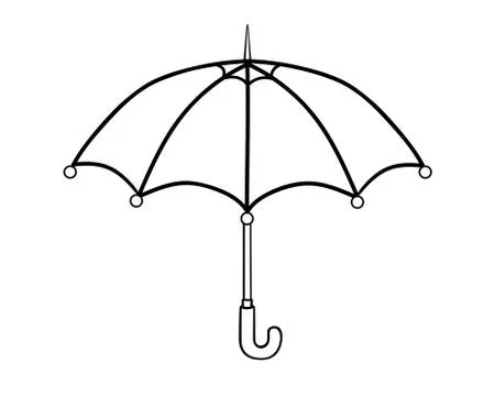 Open umbrella - linear vector illustration for coloring. Umbrella side view Illustrazione stock