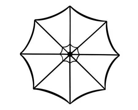Open umbrella, top view - linear vector illustration for coloring or logo. Stock Illustration