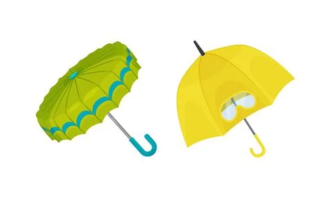 Open Umbrella as Waterproof Protective Accessory for Rainy Weather Vector Set Illustrazione stock